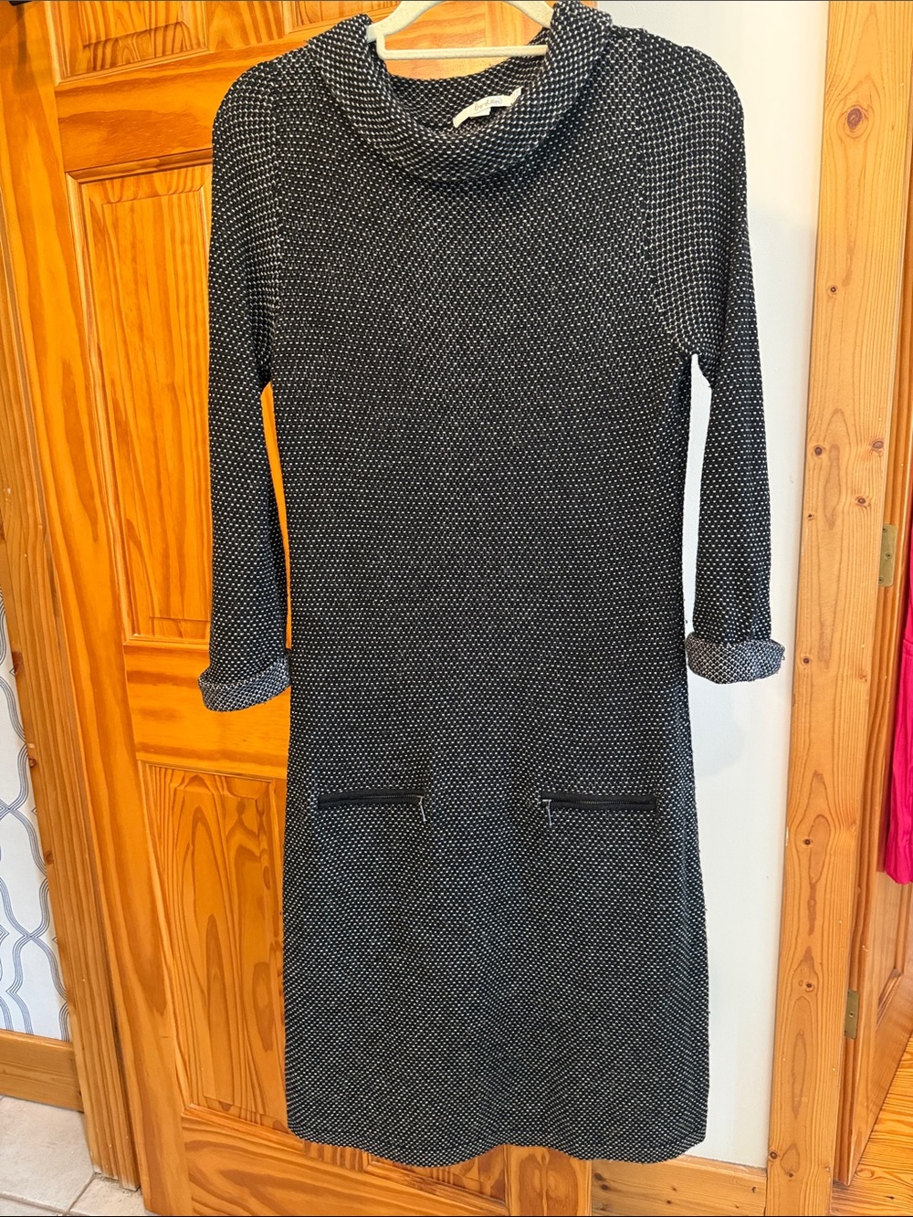 Boden Black and White Cowl-Neck Long Sleeve Knit Dress